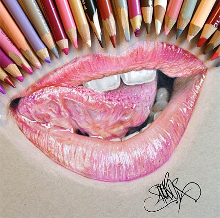 نقاشی های طبیعی از چشم و لب با مداد رنگ (عکس)