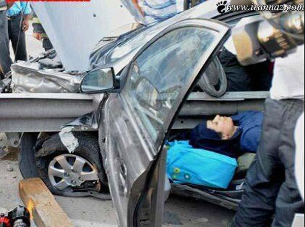  تصادف وحشتناک خانم راننده مشهدی با گاردریل