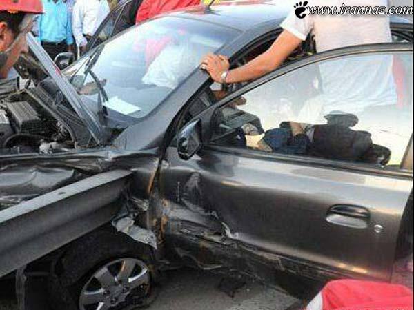  تصادف وحشتناک خانم راننده مشهدی با گاردریل