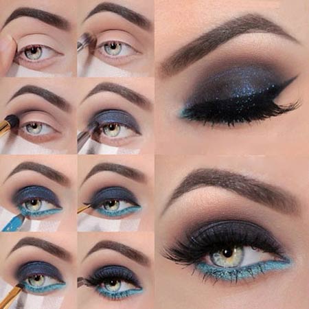 آموزش تصویری آرایش چشم با ترکیب دودی و آبی