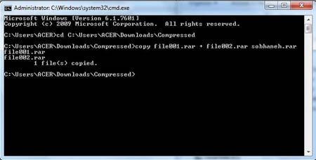روش متصل کردن فایل های جداشده از طریق cmd روش متصل کردن فایل های جداشده از طریق cmd