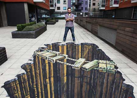 نقاشی های سه بعدی شگفت انگیز در کف خیابان (عکس)