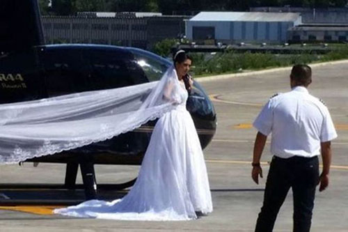 سقوط عروس با هلیکوپتر لحظاتی قبل عقد +تصاویر