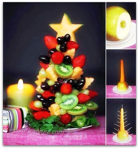 میوه آرایی به شکل بابا نوئل و درخت کریسمس