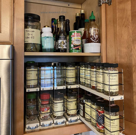 قفسه بندی و نظم دهنده ظروف ادویه ، ایده برای استفاده بهینه از همه قسمت های خانه