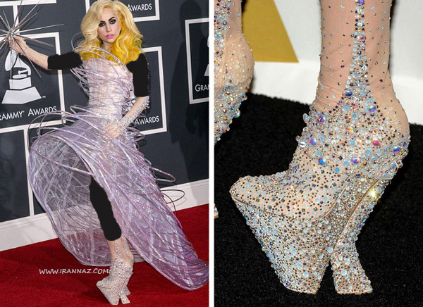 مراسم جایزه گرمی با کفش هایی از کریستال ، کفش های عجیب و غریب لیدی گاگا - Lady Gaga