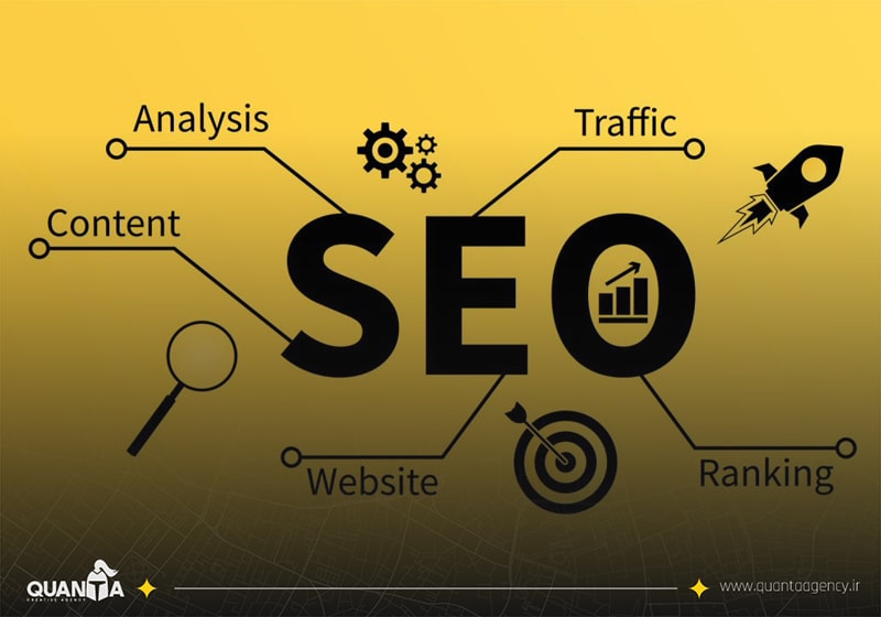 کلمه seo و اجزا آن مثل سایت، ترافیک و رنک - بهترین شرکت خدمات سئو