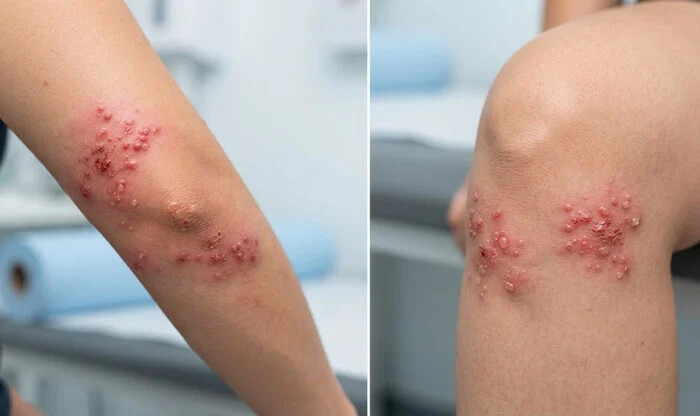 خارش همراه با تاول یا ضایعات در آرنج و زانو