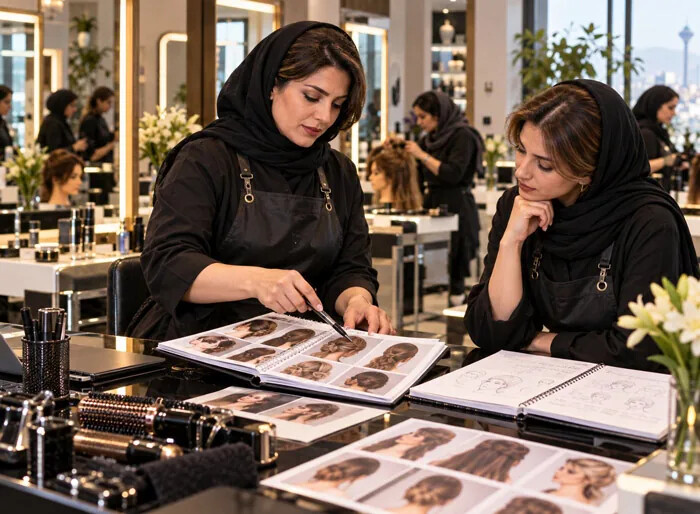 آموزش و منتورینگ هنرجوی آرایشگری برای انتخاب تکنیک و مدل مناسب