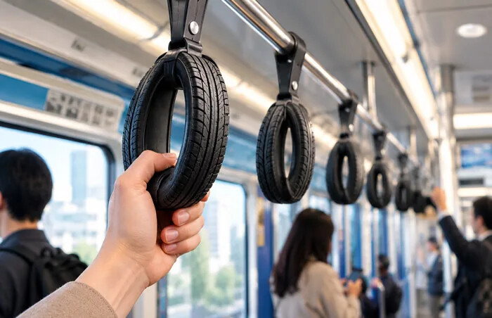 تبلیغ تایر با دستگیره اتوبوس
