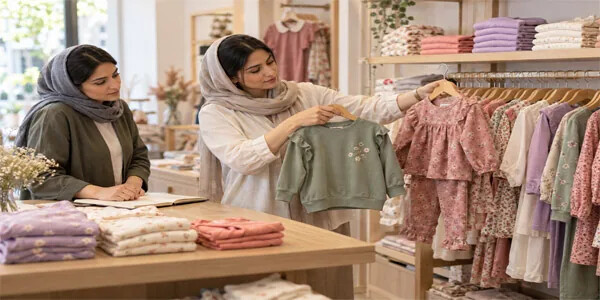 انتخاب و مقایسه لباسهای دخترانه در فروشگاه پوشاک کودک