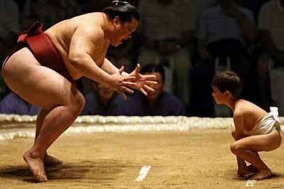عکس هایی خنده دار از کشتی فیل و فنجون ژاپنی