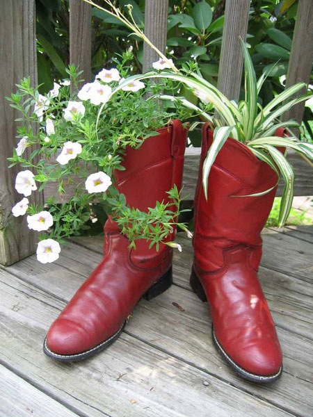 عکسهای جالب استفاده از کفشهای کهنه برای گلدان